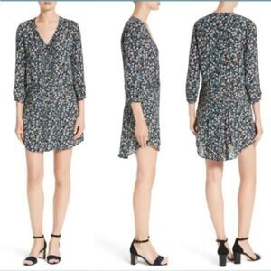 Veronica Beard August Floral Print Silk Boho Dress Black
